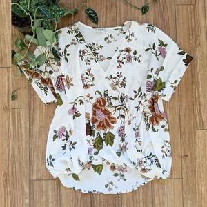 🌵Modern Floral Print Drape Wrap High Low Top -SM